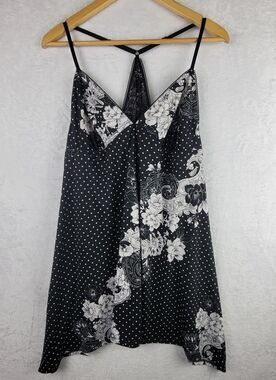 Slip Dress Babydoll Lingerie XL Black White Floral Knit Romantic Whimsigoth